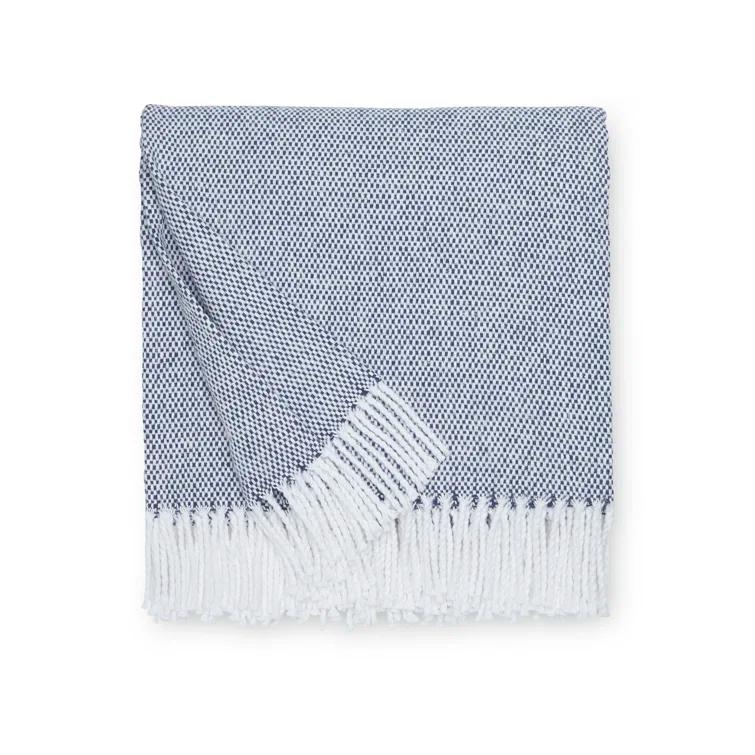 Rustic Fringed Navy Cotton Throw - Machine Washable