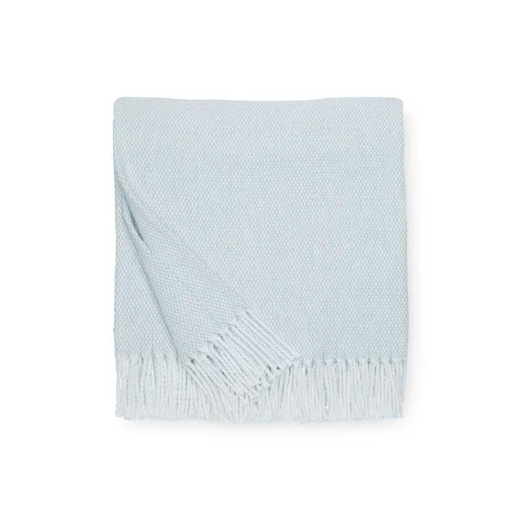 Seagreen Cotton Basket Weave Throw Blanket with Fringes