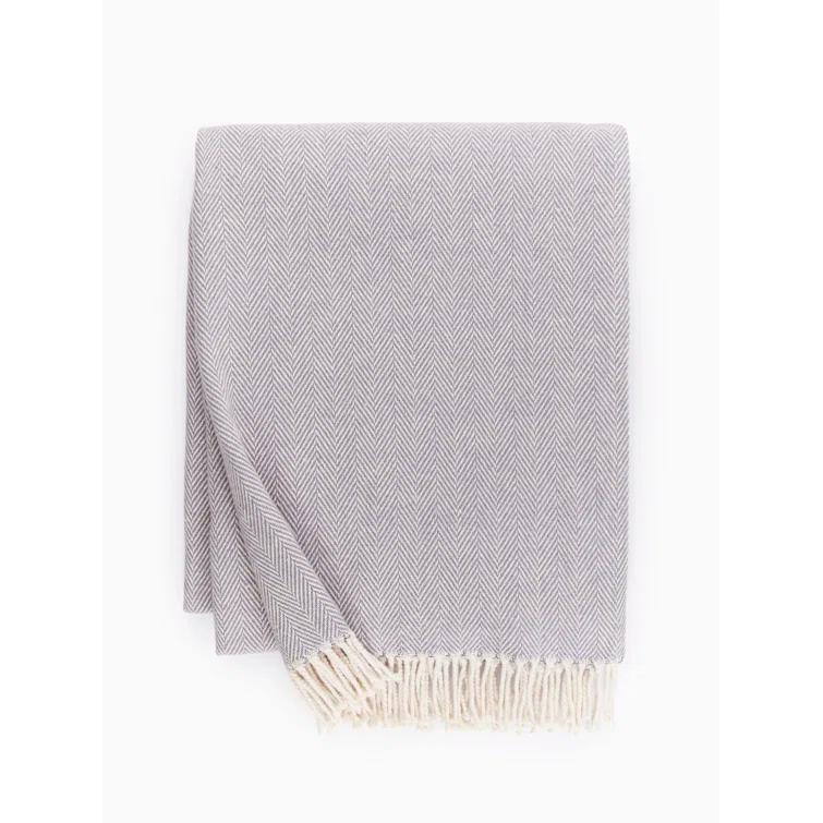 Lilac Herringbone Cotton Throw Blanket with Fringe