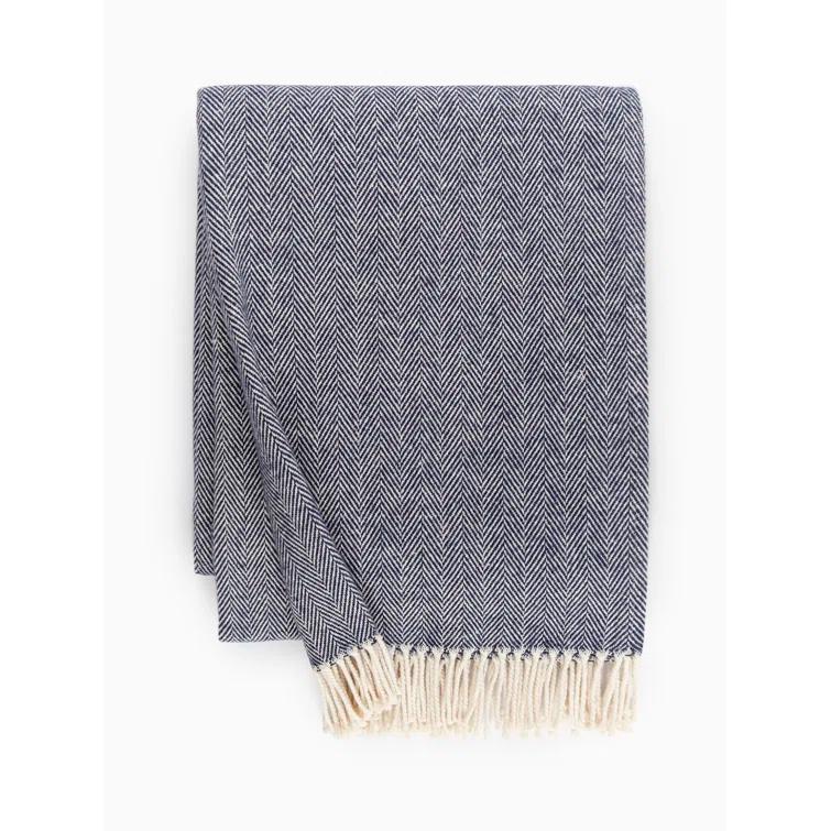 Sferra Celine Luxurious Navy Cotton Throw with Twisted Fringe