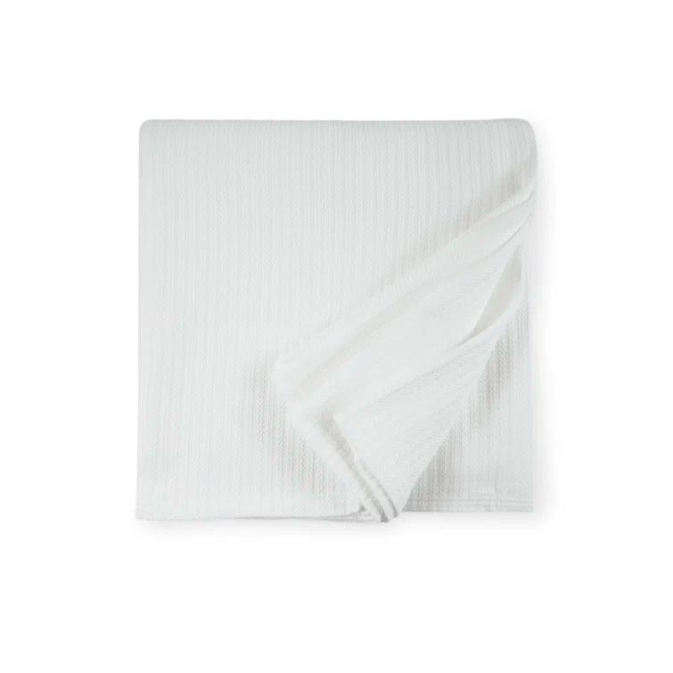 Cozy Herringbone Full-Size Cotton Knit Blanket in White