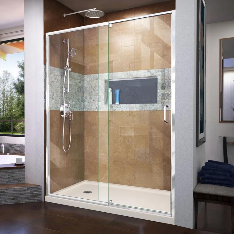 Flex 60" W x 30" D x 74.75" H Semi-Frameless Rectangle Pivot Shower Enclosure with Base Included