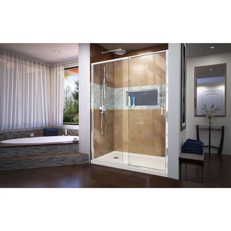 Flex 60" W x 30" D x 74.75" H Semi-Frameless Rectangle Pivot Shower Enclosure with Base Included