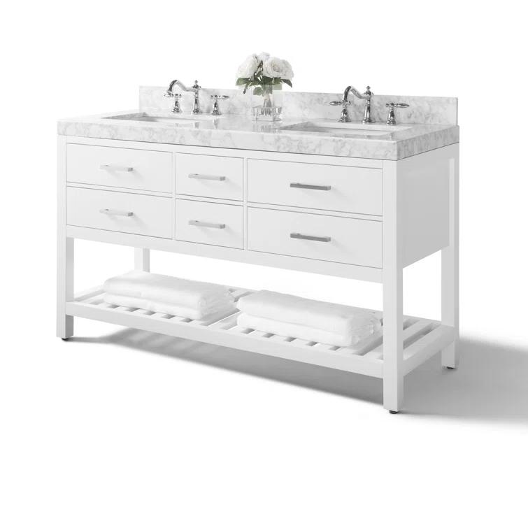 Ancerre Designs Elizabeth 60" Bathroom Vanity Set with Gold Hardware in White