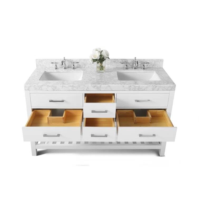Ancerre Designs Elizabeth 60" Bathroom Vanity Set with Gold Hardware in White