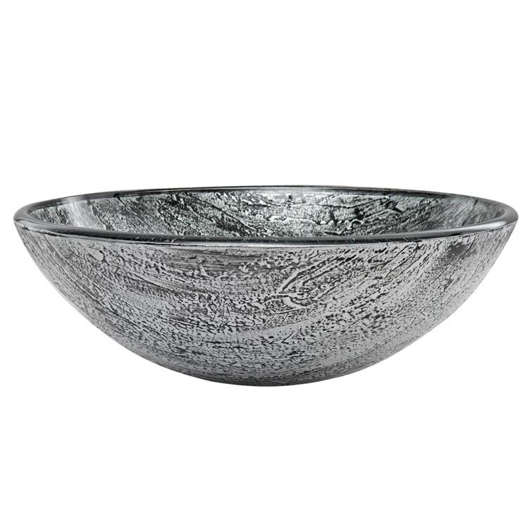Giovanni Titanium Glass 17" L 17" W 6" H Round Vessel Bathroom Sink