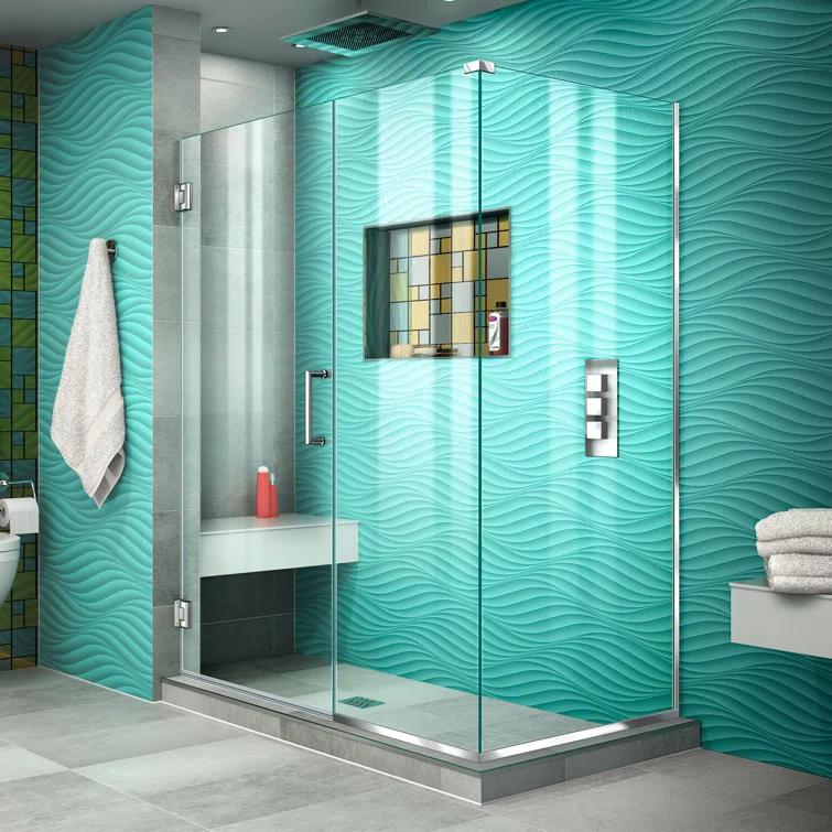 Unidoor Plus 60" W x 34" D x 72" H Frameless Rectangle Shower Enclosure with Fixed Panel