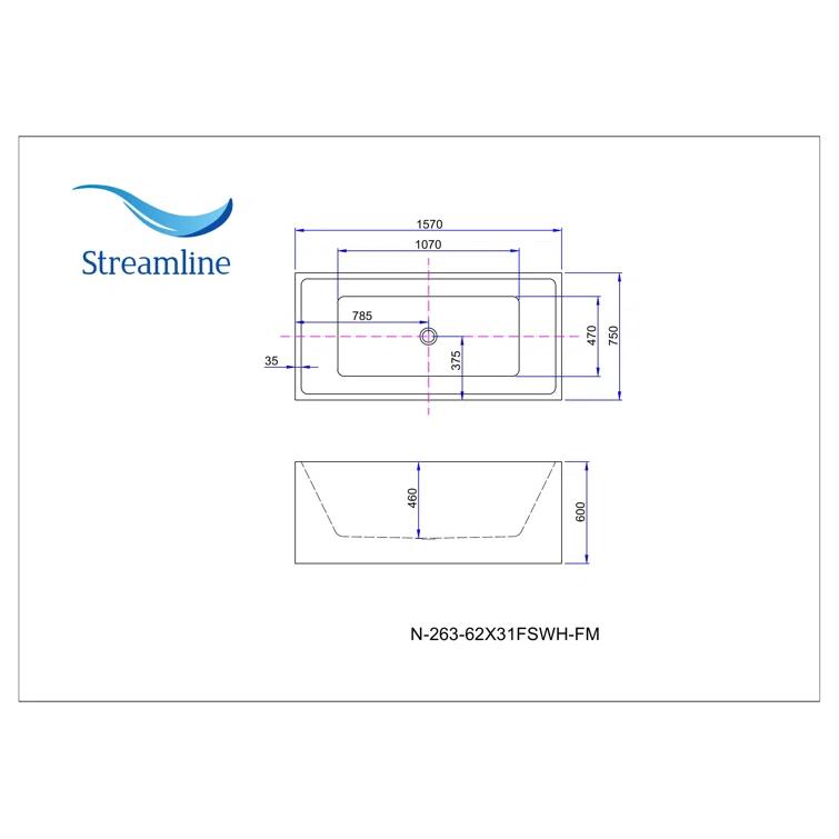 58" Streamline Freestanding Soaking Acrylic Bathtub With Drain and Bamboo Tray