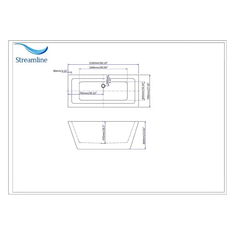 Streamline Bath 1529 mm x 701 mm Freestanding Roll Top Bathtub N-320-60FSWH-FM