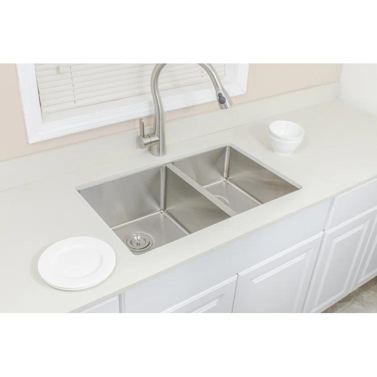 Wells Sinkware CSU3020-97 Chef's Series 30'' L Undermount Double Bowl Stainless Steel Kitchen Sink
