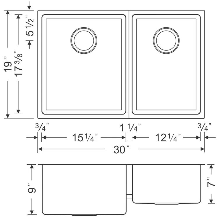 Wells Sinkware CSU3020-97 Chef's Series 30'' L Undermount Double Bowl Stainless Steel Kitchen Sink