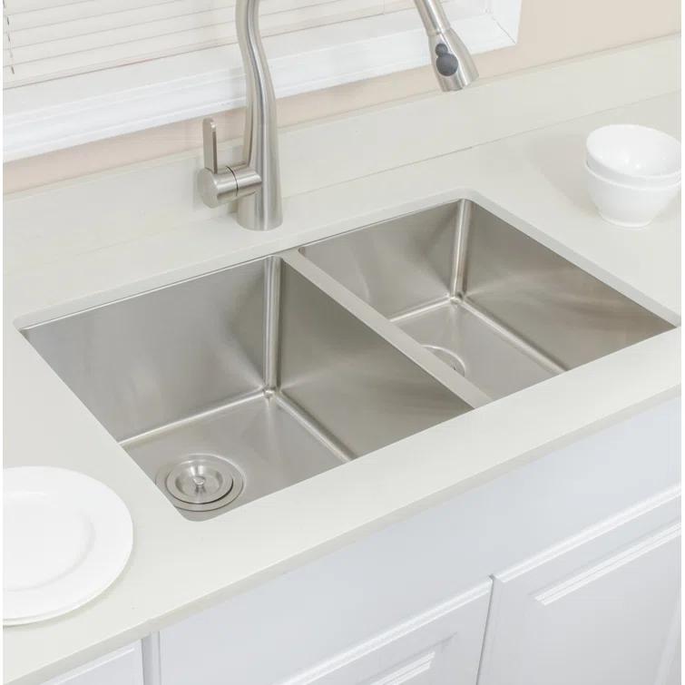 Wells Sinkware CSU3020-97 Chef's Series 30'' L Undermount Double Bowl Stainless Steel Kitchen Sink
