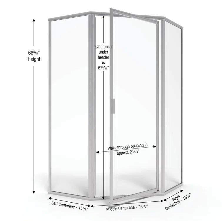 Deluxe 57.5'' W 68.6'' H Framed Neo-angle Reversible Shower Enclosure