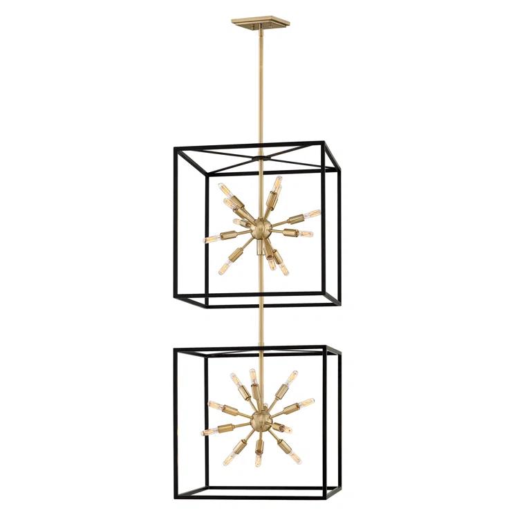 Aros 24-Light Two Cube Open Frame Pendant, Black & Warm Brass By Lisa McDennon