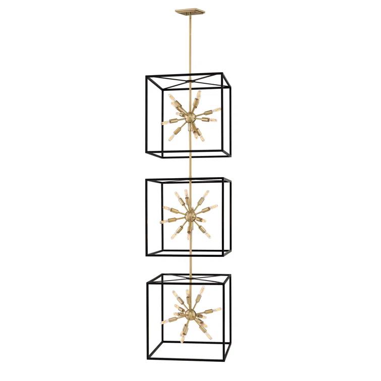 Aros 24-Light Two Cube Open Frame Pendant, Black & Warm Brass By Lisa McDennon