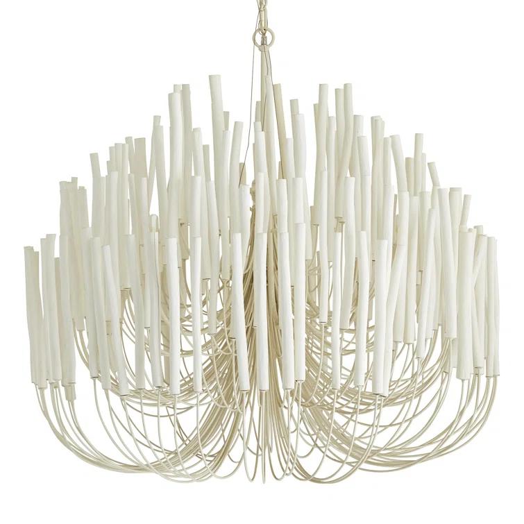 Whitewash Curved Iron Arms 6-Light Candle Style Chandelier