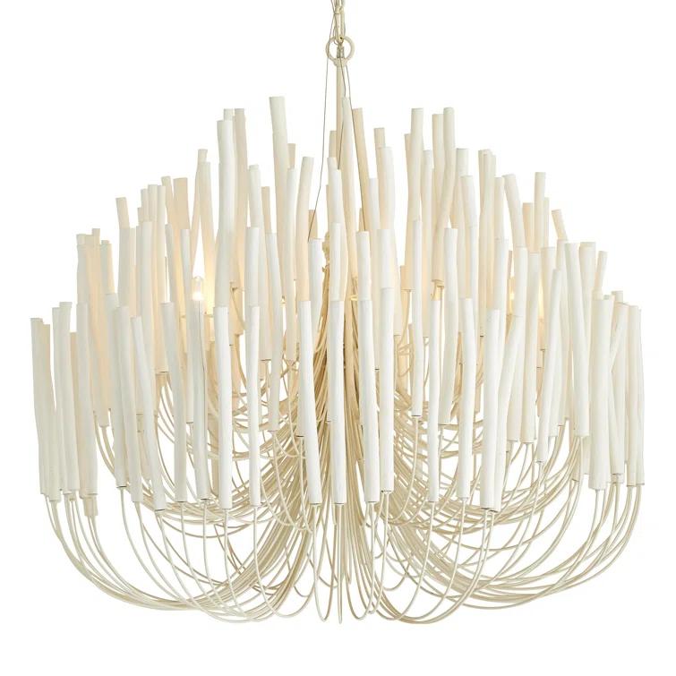 Whitewash Curved Iron Arms 6-Light Candle Style Chandelier