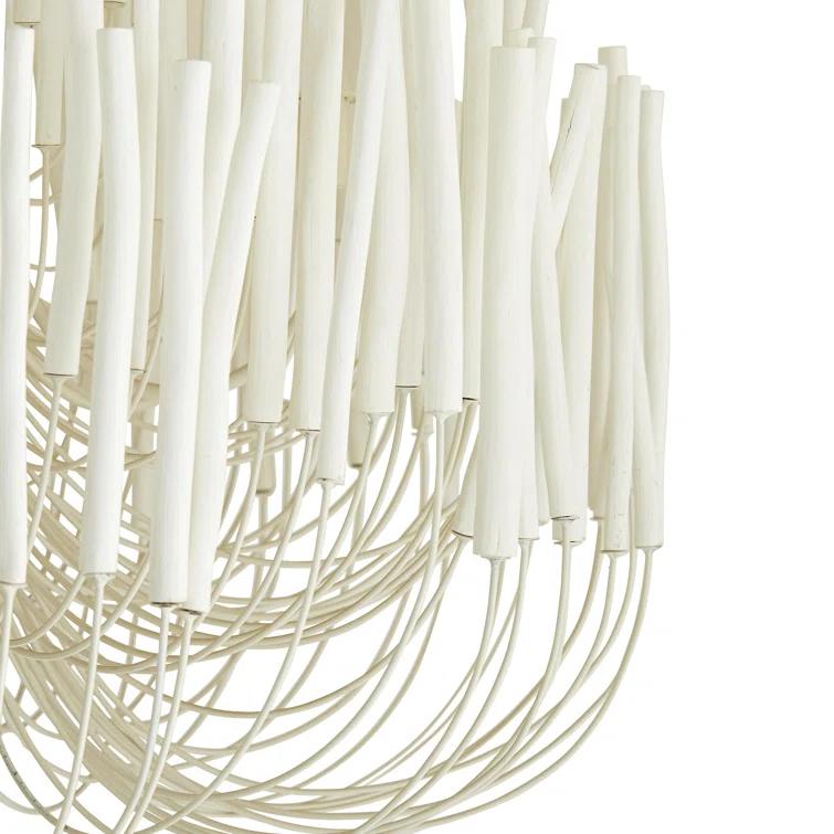 Whitewash Curved Iron Arms 6-Light Candle Style Chandelier