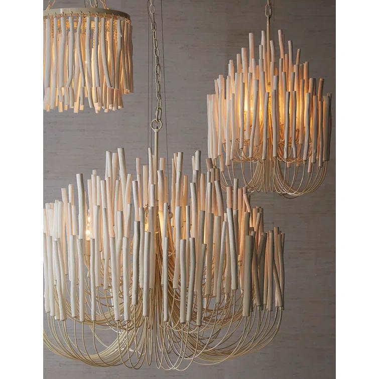 Whitewashed Wood 5-Light Chandelier with Curved Iron Arms