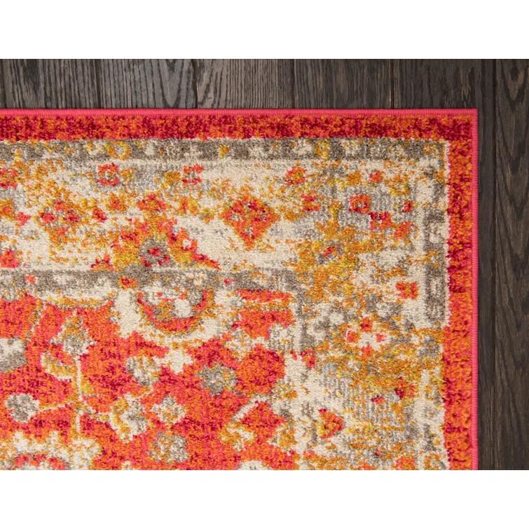 Kalf Floral Rust Red Area Rug