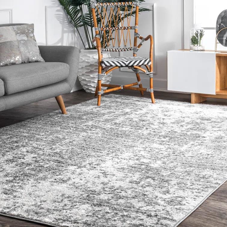 Deedra Modern Abstract Power Loom Performance Gray/White Rug