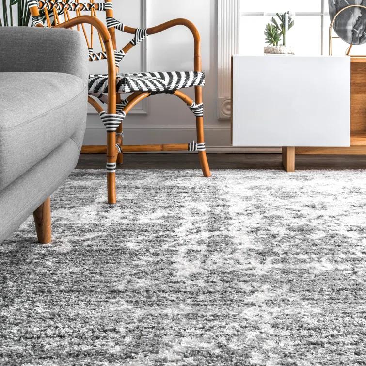 Deedra Modern Abstract Power Loom Performance Gray/White Rug