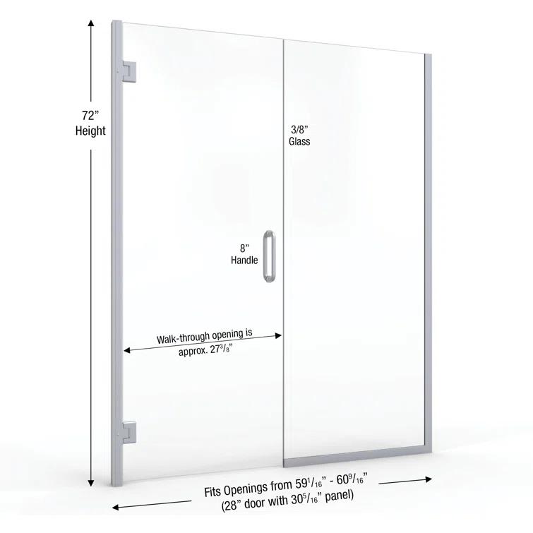 Coppia 60" W x 72" H Frameless Shower Door