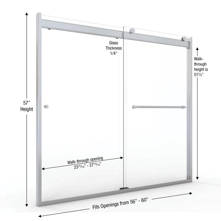 Rotolo 60" W x 57" H Semi-Frameless Tub Door