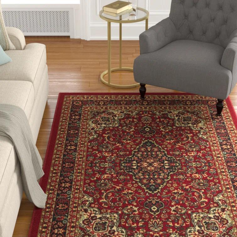 Ottohome Non-Slip Medallion Oriental Area Rug For Living Room, Hallway, Entryway Rug, Dark Red