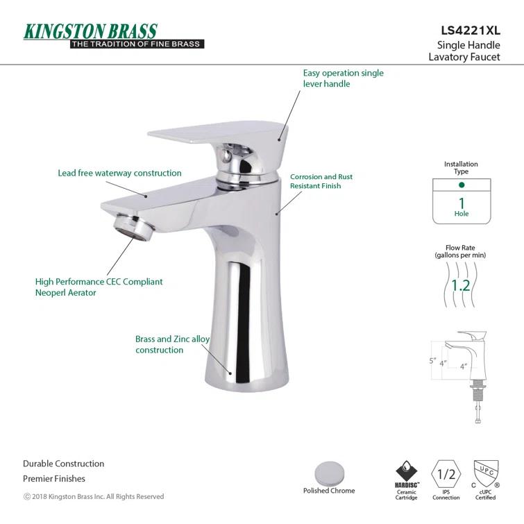 Kingston Brass Millennium Single Hole Bathroom Faucet with Drain Assembly LS4223XL
