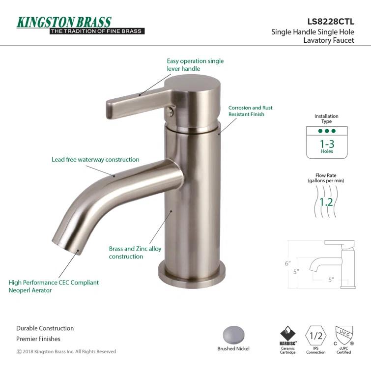 Kingston Brass Concord Single-Handle 1-Hole Deck Mount Bathroom Faucet with Push Pop-Up