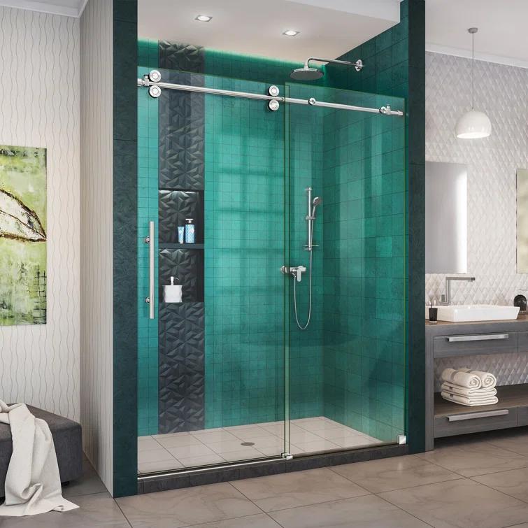 Enigma-XO 50" W x 76" H Sliding Frameless Shower Door with Clear Max™ Technology