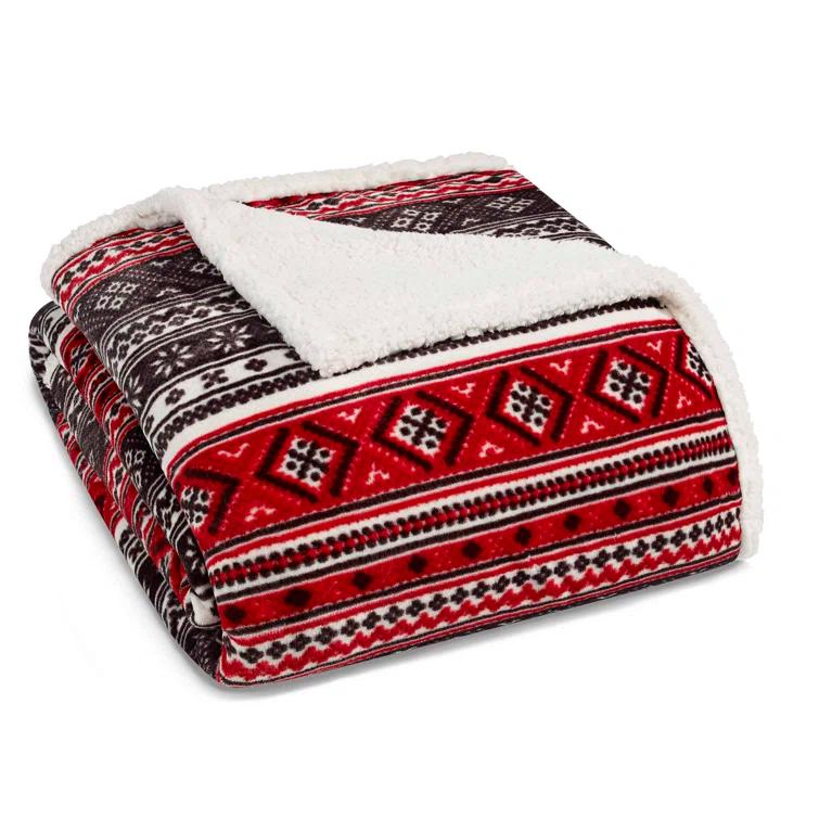 Eddie Bauer Plush Plaid Sherpa Reversible Blanket
