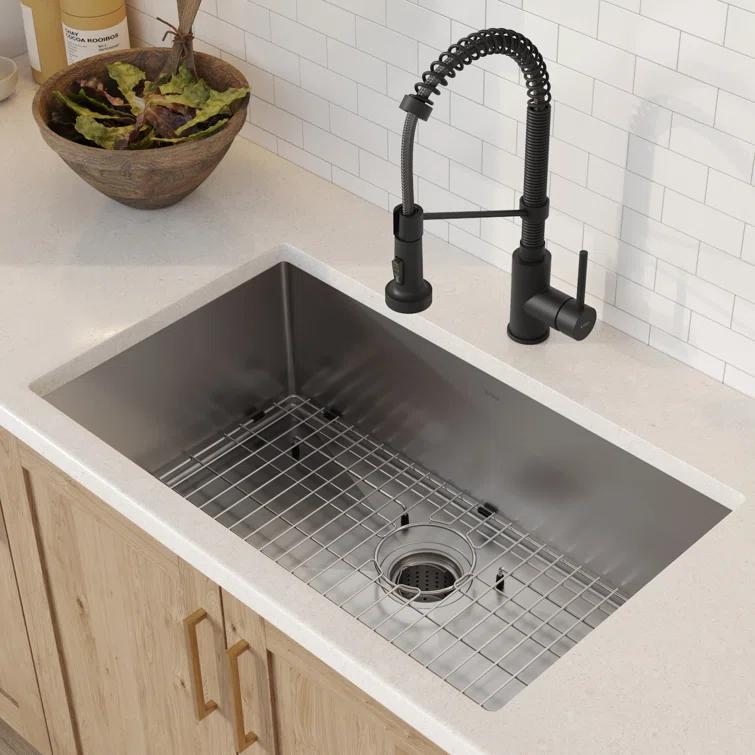 KRAUS 30-in Standart PRO Kitchen Sink Combo Set with Bolden Kitchen Faucet and Soap Dispenser