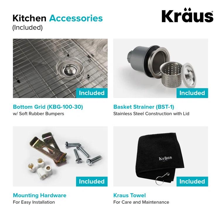 Kraus KRAUS 30-in Standart PRO Kitchen Sink Combo Set with Bolden Kitchen Faucet and Soap Dispenser KHU100-30-1610-53SS
