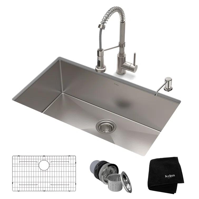 Kraus KRAUS 30-in Standart PRO Kitchen Sink Combo Set with Bolden Kitchen Faucet and Soap Dispenser KHU100-30-1610-53SS