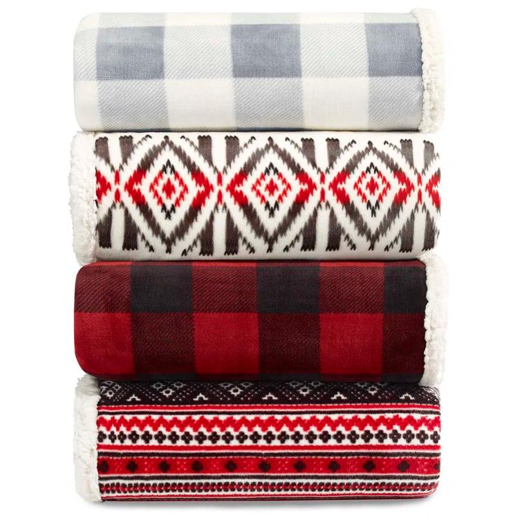 Eddie Bauer Plush Plaid Sherpa Reversible Blanket