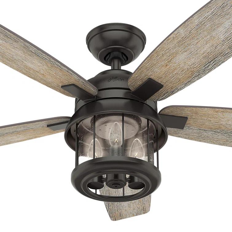 Hunter Fan 52" Coral Bay 5 - Blade Outdoor Standard Ceiling Fan with Remote Control and Light Kit Included