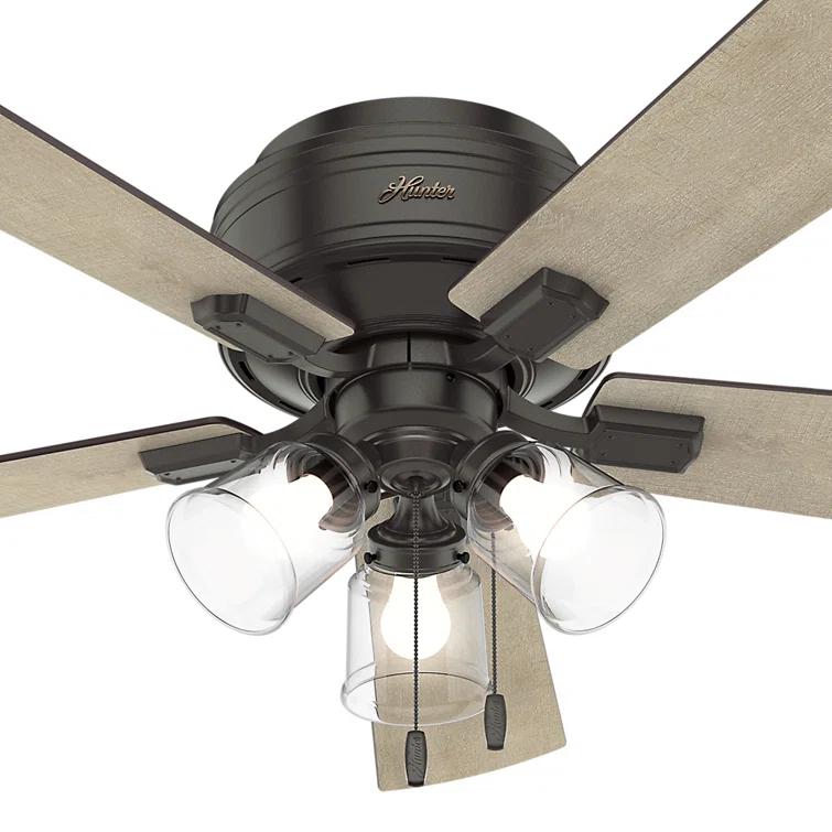 52" Crestfield 5 - Blade Flush Mount Ceiling Fan with Lights and Pull Chains