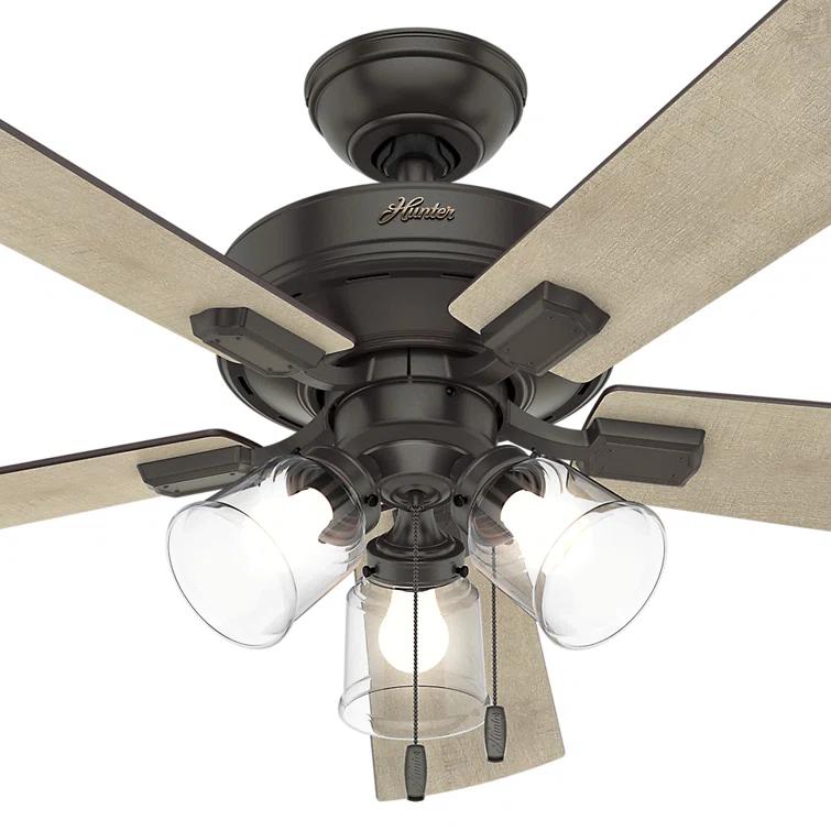 Hunter Fan 52" Crestfield 5 - Blade Modern Farmhouse Indoor Ceiling Fan with Light and Pull Chains