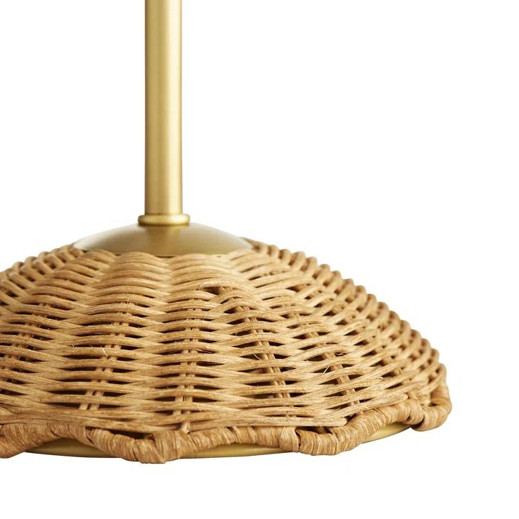 Antique Brass and Rattan Wicker Table Lamp, 28"