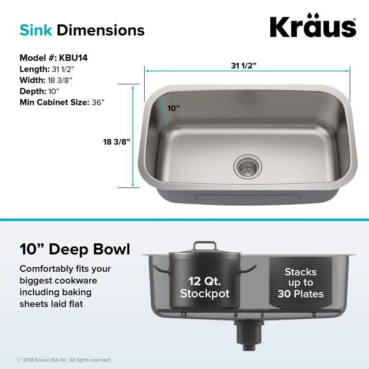 Kraus Premier 31.5-inch 18 Gauge Undermount Kitchen Sink with Waste Guard™ Garbage Disposal
