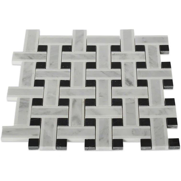Yarn 1" x 3" Polished Marble Basketweave Mosaic Wall & Floor Tile