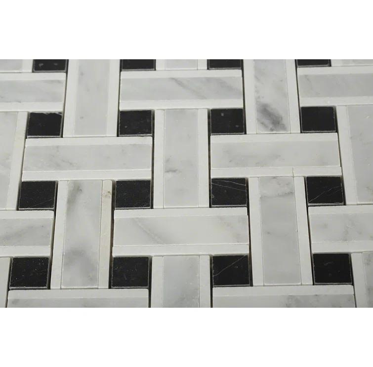 Yarn 1" x 3" Polished Marble Basketweave Mosaic Wall & Floor Tile
