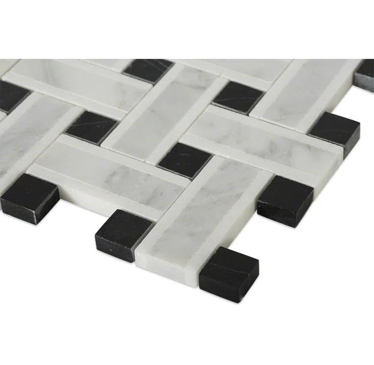 Yarn 1" x 3" Polished Marble Basketweave Mosaic Wall & Floor Tile