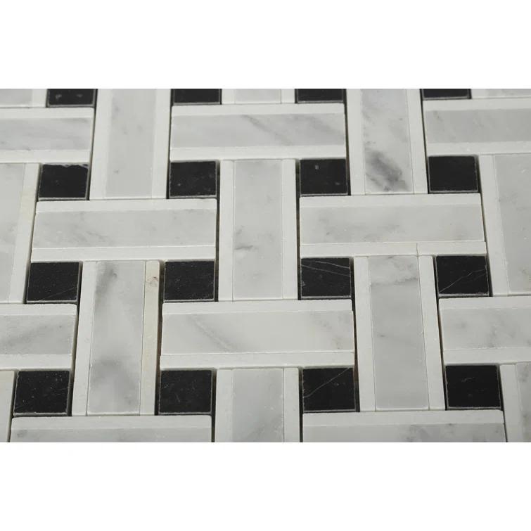 Yarn 1" x 3" Polished Marble Basketweave Mosaic Wall & Floor Tile