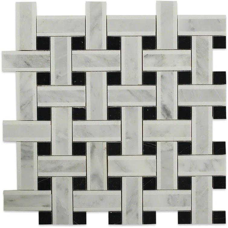 Yarn 1" x 3" Polished Marble Basketweave Mosaic Wall & Floor Tile