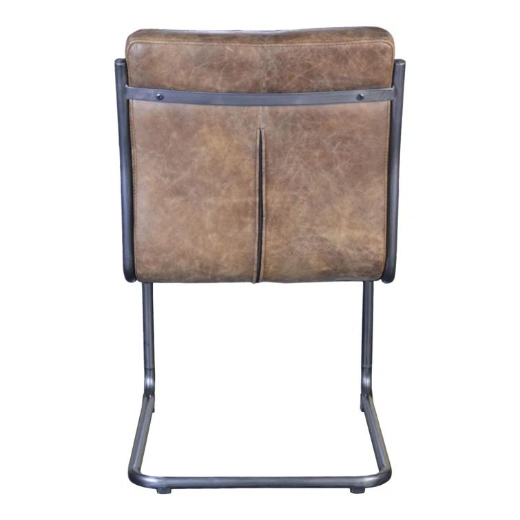 Ansel Transitional Leather Upholstered Side Chair in Light Brown
