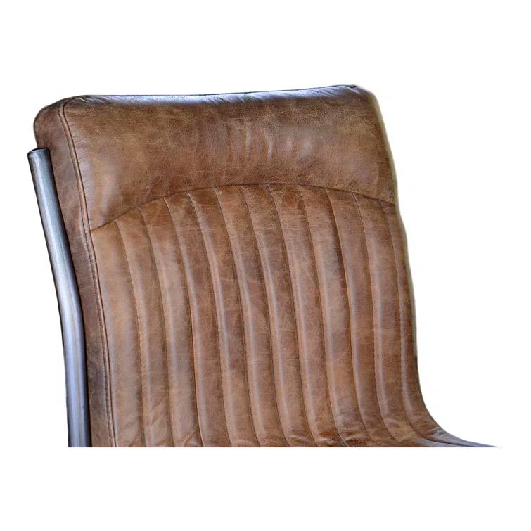 Ansel Transitional Leather Upholstered Side Chair in Light Brown
