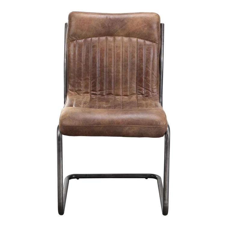 Ansel Transitional Leather Upholstered Side Chair in Light Brown